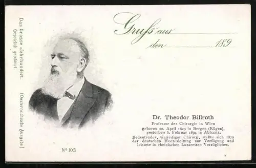 AK Professor der Chirurgie Dr. Theodor Billroth im Halbprofil