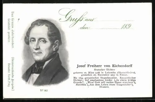 AK Josef Freiherr von Eichendorff, deutscher Dichter