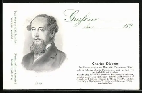 AK Schriftsteller Charles Dickens im Porträt