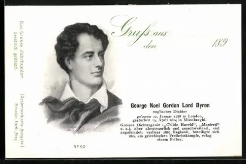 AK Portrait Dichter George Gordon Lord Byron mit Halstuch