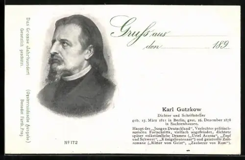 AK Portrait Dichter Karl Gutzkow mit Bart im Anzug