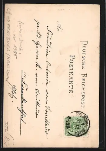 Lithographie Freiburg /Breisgau, Münster mit Humels Weinstube, Neujahrsgruss, früher Druck, vor 1885