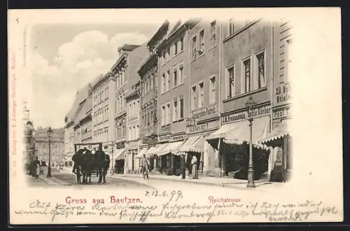 AK Bautzen, Partie in der Reichsstrasse mit Garderoben-Fabrik