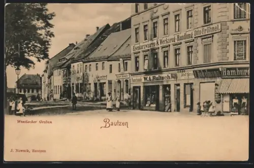 AK Bautzen, Wendischer Graben mit Eisenkurzwaren- und Werkzeug-Handlung