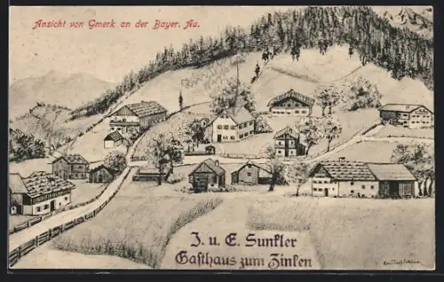 Künstler-AK Gmerk / Berchtesgaden, Gasthaus zum Zinken, J. und E. Sunkler
