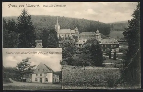 AK Gimborn, Gasthof zum Schloss Gimborn, Inh. Chr. Frielingsdorf, Blick vom Schlossberg