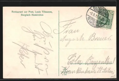 AK Bergisch-Neukirchen, Restaurant zur Post von Louis Tillmanns