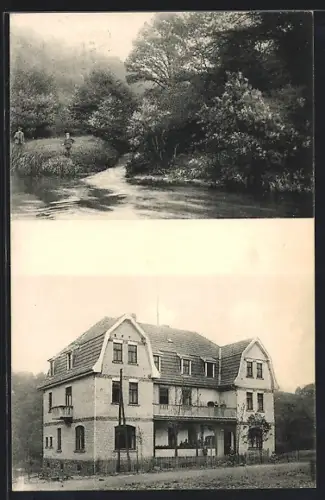 AK Oberlahr /Westerwald, Hotel Lindenhof, Bes. Julius Koch, Flusspartie