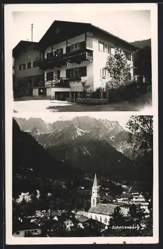 Foto-AK Schellenberg / Obb., Schuster Georg Lindner, Ortsansicht mit Kirche