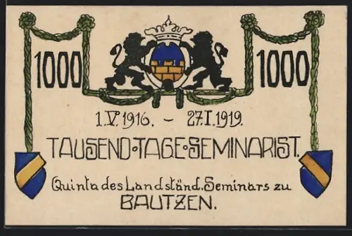 AK Bautzen, Tausend-Tage-Seminarist 1916-1919, Quinta des Landständ. Seminars zu Bautzen
