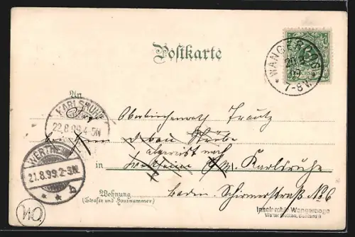 Lithographie Wangeroog, Ortsansicht mit Turm und Kirche