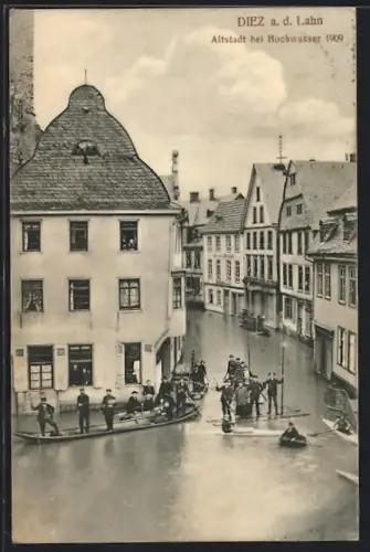 AK Diez a. d. Lahn, Altstadt bei Hochwasser 1909