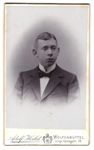 Fotografie Adolf Herbst, Wolfenbüttel, Lange Herzogstr. 19, Porträt eines Jungen im Anzug