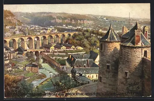 AK Luxembourg, Teilansicht mit Burg und Brücke