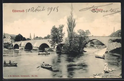 AK Echternach, Brücke mit Booten