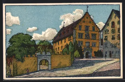 Künstler-AK Schaffhausen, Rathaus mit Tor