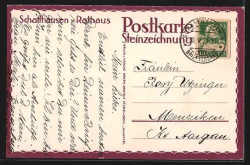 Künstler-AK Schaffhausen, Rathaus mit Tor