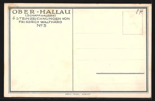 Künstler-AK Hallau /Schaffhausen, Ober-Hallau, Ortspartie mit Kirchturmspitze