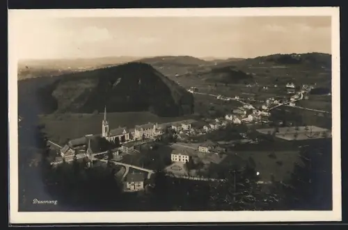 AK Dussnang, Totalansicht mit Bergen aus der Vogelschau