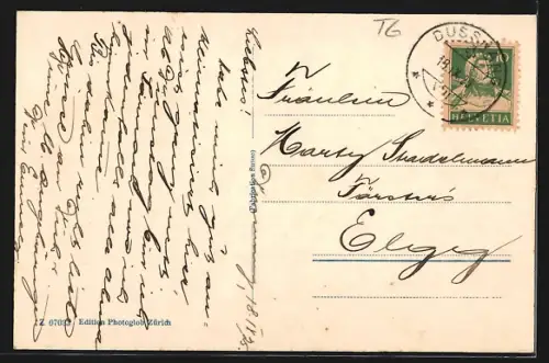 AK Dussnang, Totalansicht mit Bergen aus der Vogelschau