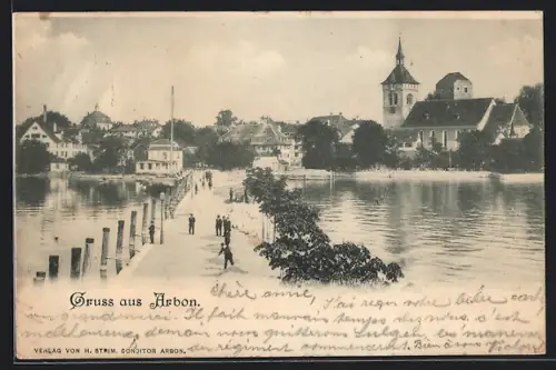 AK Arbon, Ortspanorama mit Brücke und Kirche