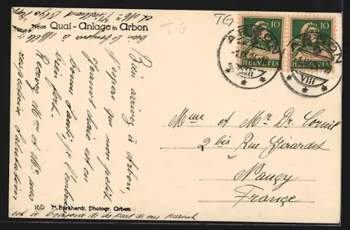 AK Arbon, Neue Quai-Anlage mit Kirche aus der Vogelschau