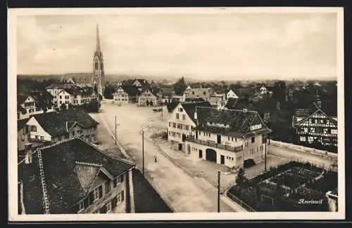 AK Amriswil, Teilansicht mit Gasthaus zum Ochsen aus der Vogelschau