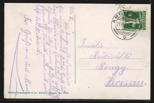 AK Amriswil, Kirche und Geschäfte am Marktplatz