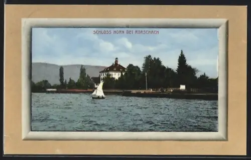 AK Rorschach, Schloss Horn vom Wasser aus, im Rahmen