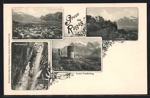 AK Ragaz, Wartenstein, Taminaschlucht und Ruinen Freudenberg
