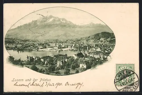 AK Luzern, Totalansicht mit Pilatus aus der Vogelschau