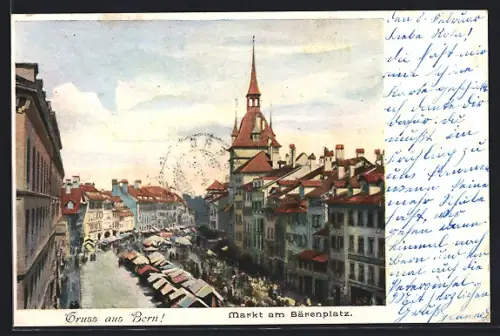 AK Bern, Markt am Bärenplatz aus der Vogelschau