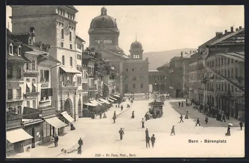 AK Bern, Bärenplatz mit Kiosk und Kuppelgebäude aus der Vogelschau