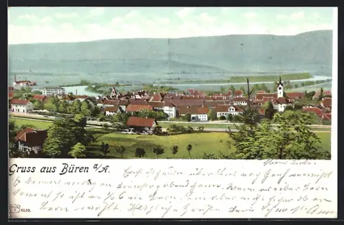 AK Büren a. A., Ortsansicht von einen Berg aus