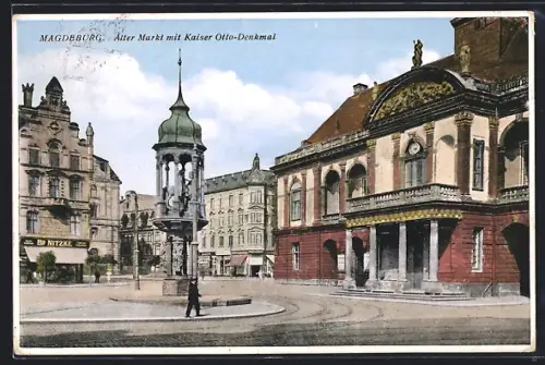 AK Magdeburg, Alter Markt mit Kaiser Otto-Denkmal