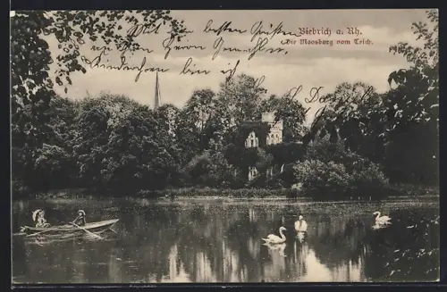 AK Biebrich a. Rh., Die Moosburg vom Teich