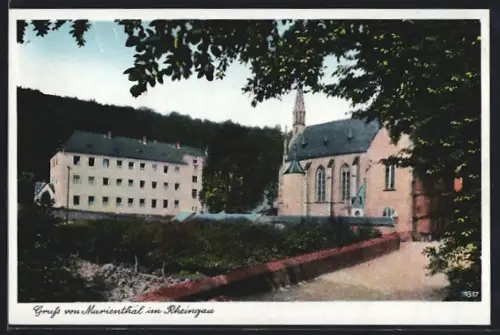 AK Marienthal im Rheingau, Partie an der Kirche