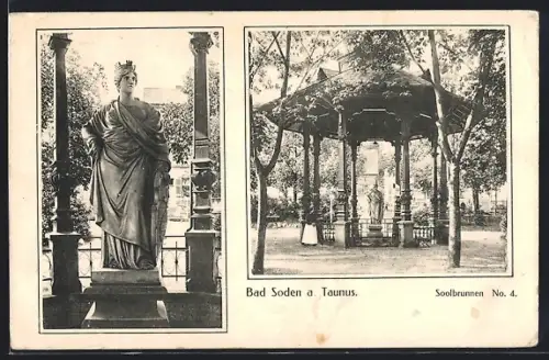 AK Bad Soden a. Taunus, Soolbrunnen, Pavillon, Statue