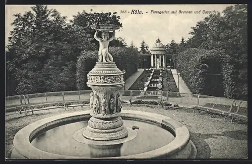 AK Köln-Riehl, Floragarten mit Brunnen und Cascaden