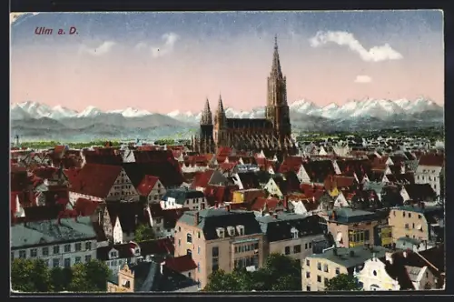 AK Ulm a. D., Stadtansicht mit Münster und Alpenpanorama