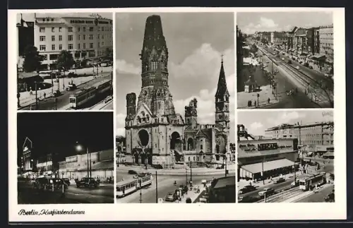 AK Berlin-Charlottenburg, Kaiser-Wilhelm-Gedächtniskirche, Kurfürstendamm, Strassenbahn
