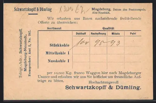 AK Magdeburg, Korrespondenzkarte der Firma Schwartzkopf & Dümling