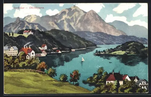AK Staffelsee /Oberbayern, Panorama mit Gebirge
