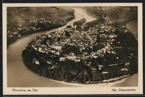 AK Wasserburg am Inn, Stadtansicht, Original-Fliegeraufnahme
