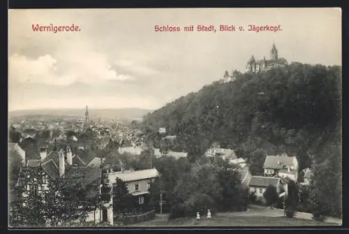 AK Wernigerode, Schloss mit Stadt, Blick vom Jägerkopf