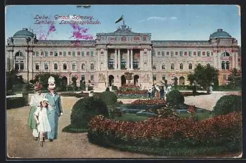 AK Lemberg-Lwow, Landtagsgebäude mit Garten