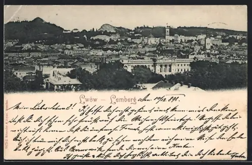 AK Lemberg, Stadtpanorama aus der Vogelschau