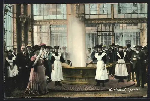 AK Karlsbad, Sprudel mit Kurgästen