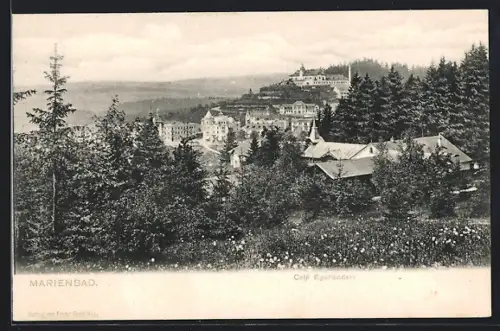 AK Marienbad, Café Egerländer aus der Vogelschau