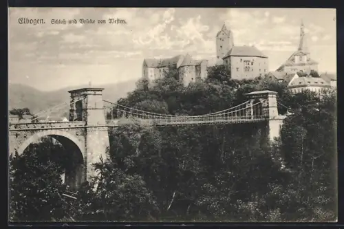 AK Elbogen, Schloss und Brücke von Westen